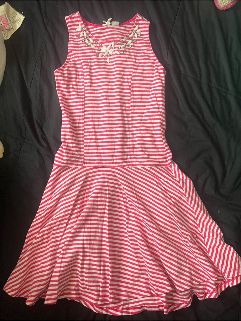 Girls' Striped Sleeveless Casual Dress - Pink & White